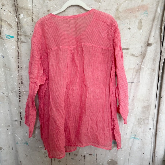 Eileen Fisher Striped Linen Button Up Tunic Top - Picture 4 of 5